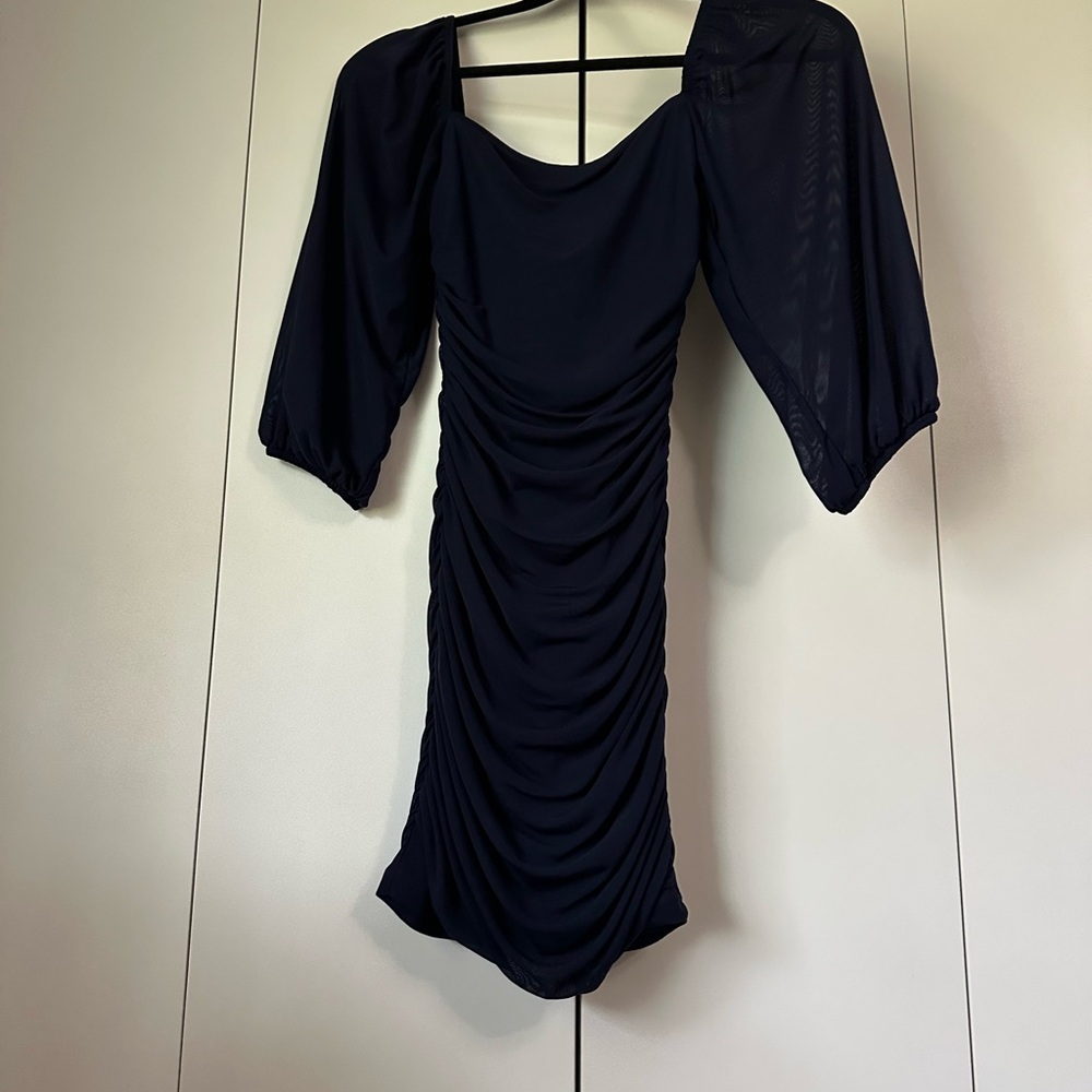 Elegant navy blue Ruched Dress